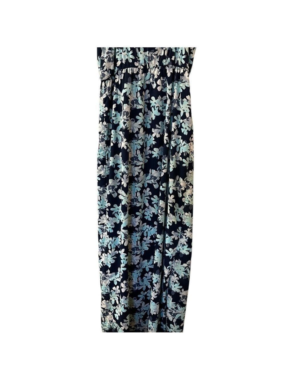 Banana Republic Faux Wrap Maxi Dress Floral Print Navy & Mint Size: 4 Petite - Picture 12 of 12